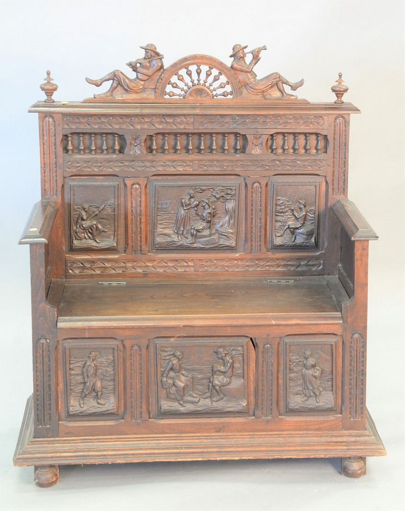 Appraisal: Victorian carved hall bench with lift seat ht wd dp