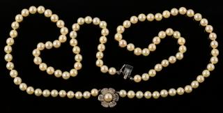 Appraisal: Double Strand Pearl Necklace w Dia K Clasp Double-strand pearl