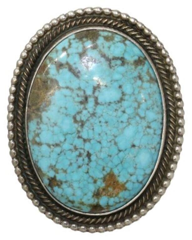 Appraisal: Gent's Native American sterling and turquoise statement ring signed R