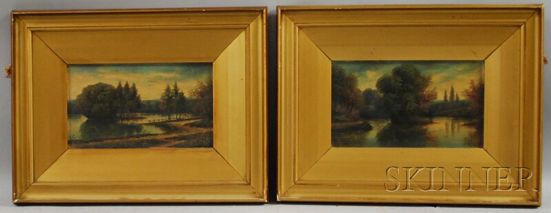 Appraisal: Pair of Framed Oil on Board Lake View Landscapes both