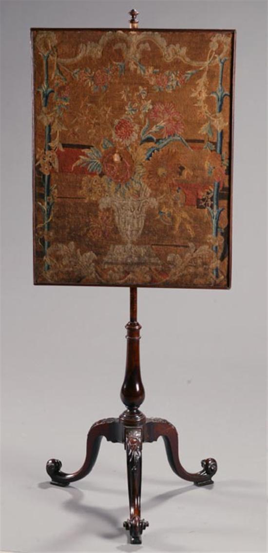 Appraisal: FIRE SCREEN Probably England th century mahogany Petit-point urn of