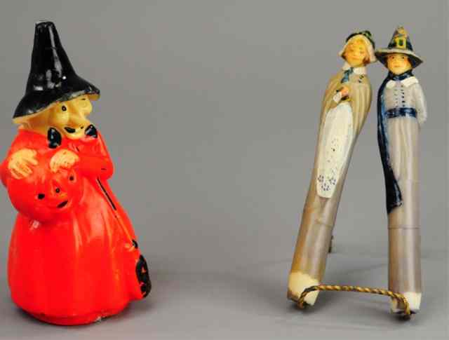 Appraisal: CANDLE LOT Includes very interesting pair of figural candles depicting