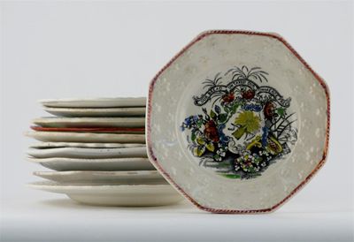 Appraisal: Twelve pearlware children's plates variously decorated with religious or instructional