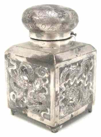 Appraisal: CHINESE EXPORT SILVER INK WELL c - with dragon repousse