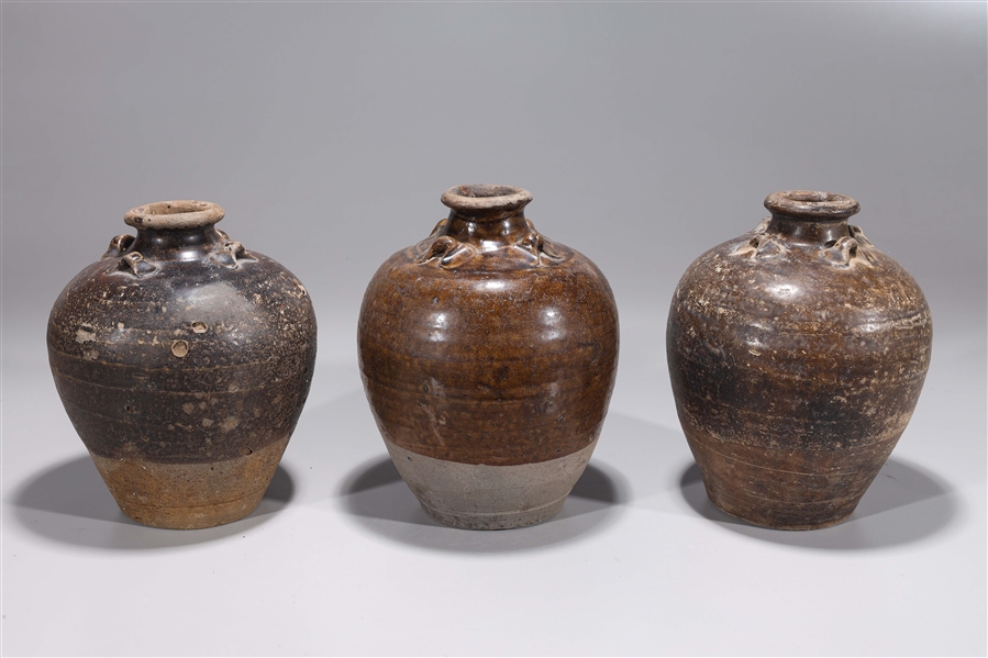 Appraisal: Group of three antique Chinese Yuan dynasty partially glazed ceramic