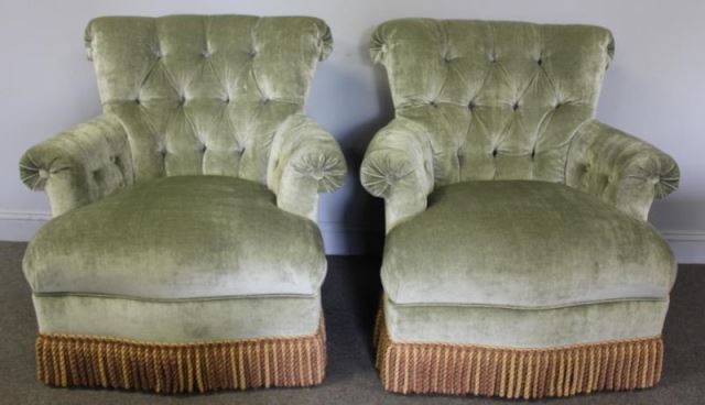 Appraisal: Contemporary Pair of Velvet Upholstered Arm ChairsCharles Stewart Company label