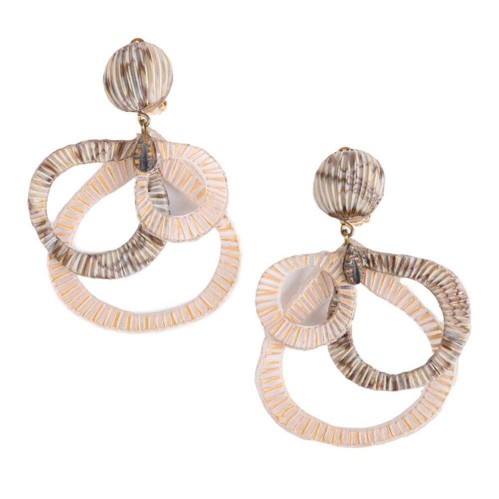 Appraisal: CILEA PARIS DESIGNER LAYERED CARVED RESIN DANGLE EARRINGS H X