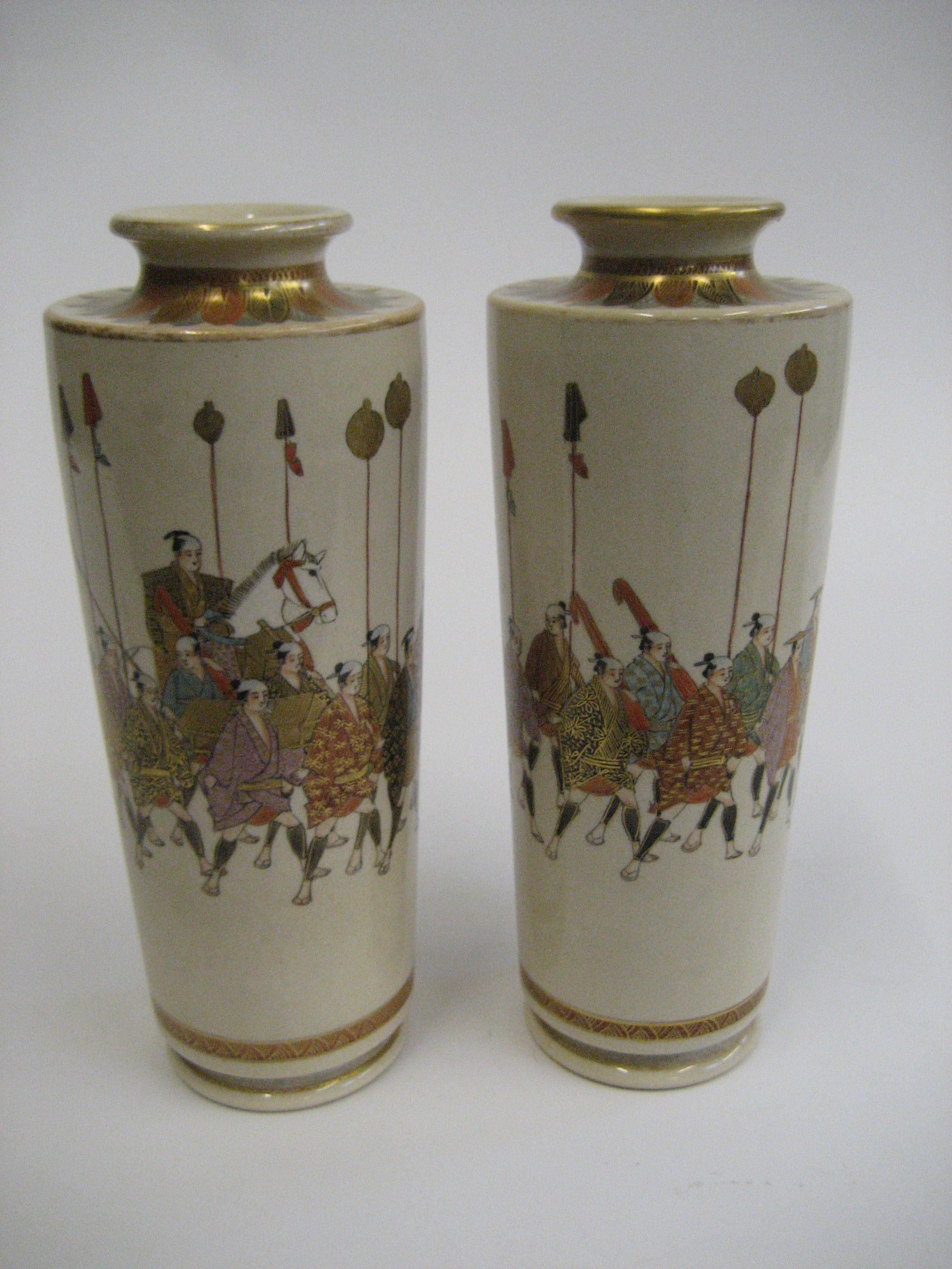 Appraisal: A PAIR OF JAPANESE SATSUMA EARTHENWARE VASES late th century