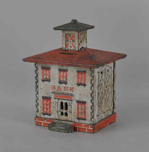 Appraisal: New England large cupola building cast iron coin bank by