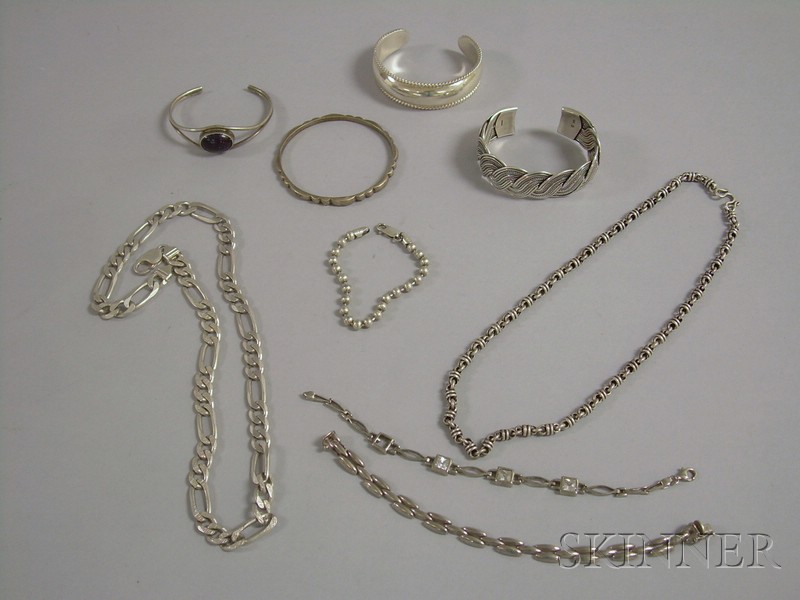 Appraisal: Nine Sterling Silver and Silver Plated Jewelry Items six bangles