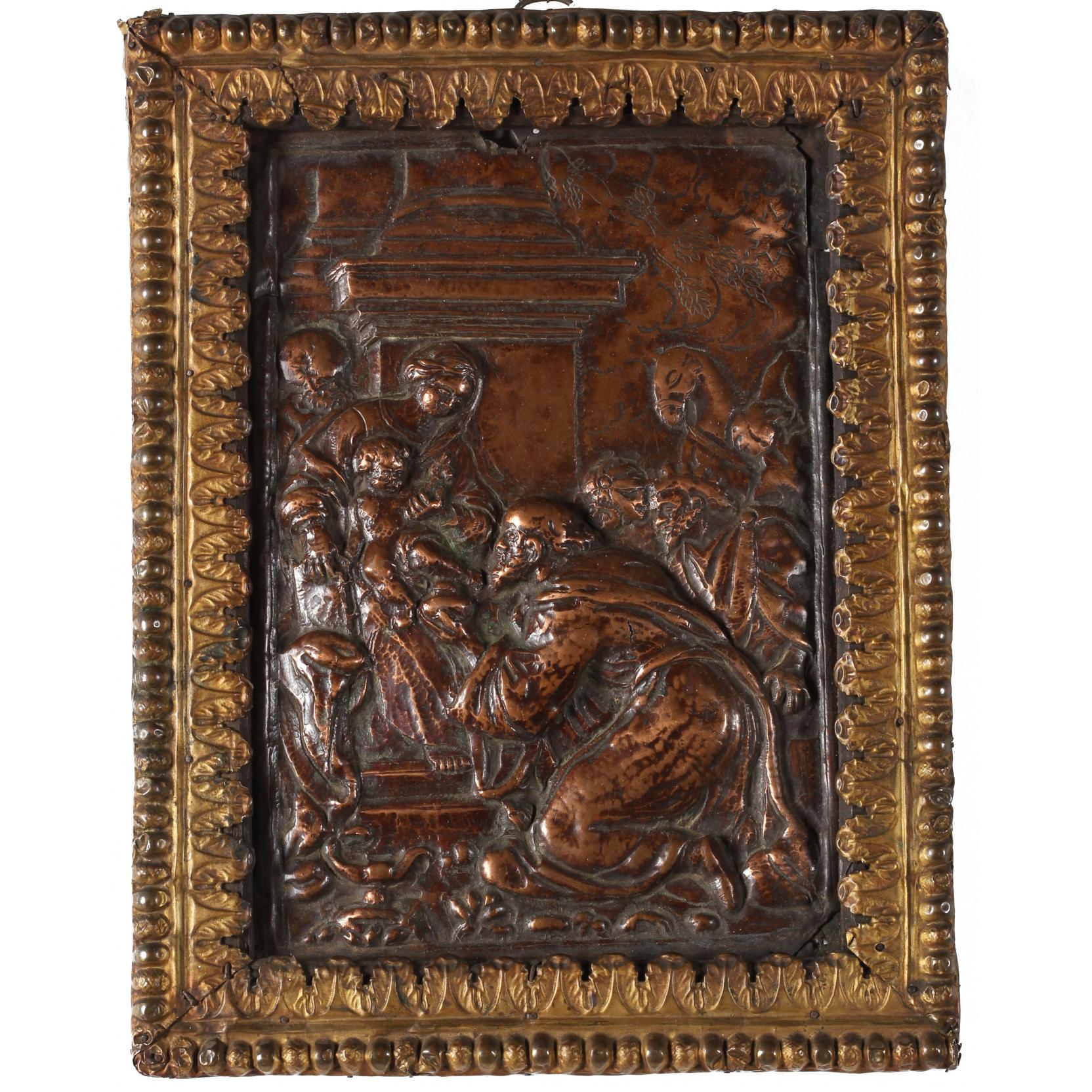 Appraisal: Antique Continental Copper Plaque The Adoration of the Magi th