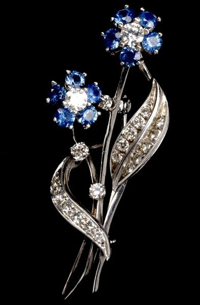 Appraisal: SAPPHIRE AND DIAMOND BOUQUET BROOCH Two Ceylon sapphire and diamond