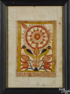 Appraisal: Southeastern Pennsylvania watercolor and cutwork fraktur bookplate dated inscribed John