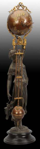 Appraisal: Antique Swing Clock Description Figure of a woman with a