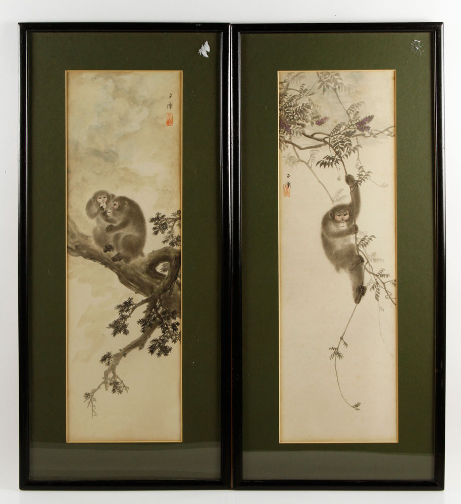 Appraisal: - Two Japanese Watercolor Paintings Two framed paintings Japan watercolor