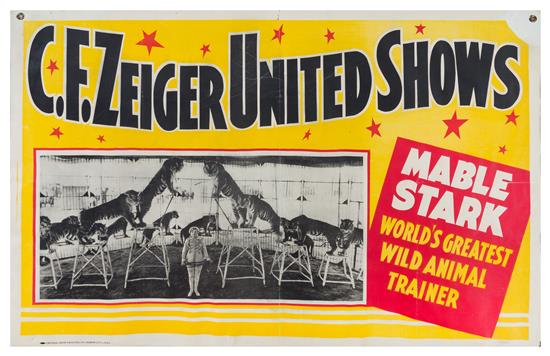 Appraisal: Sale Lot CIRCUS C F ZEIGER UNITED SHOWS Poster Mable