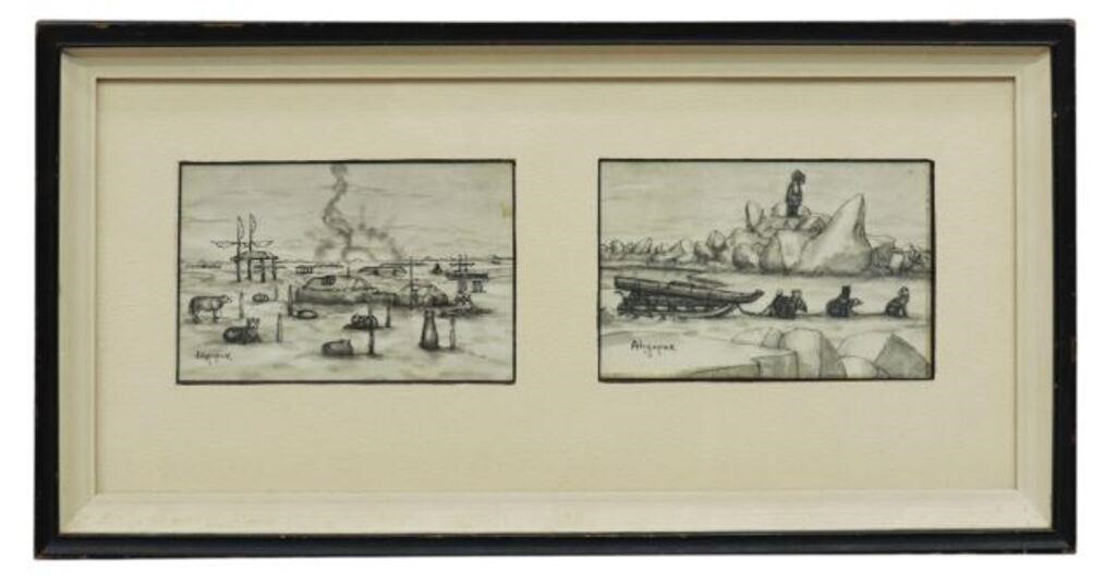 Appraisal: Framed ink and wash paintings on paper Inuit Scenes each