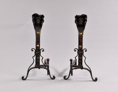 Appraisal: A Pair of Arts and Crafts Andirons Each in a