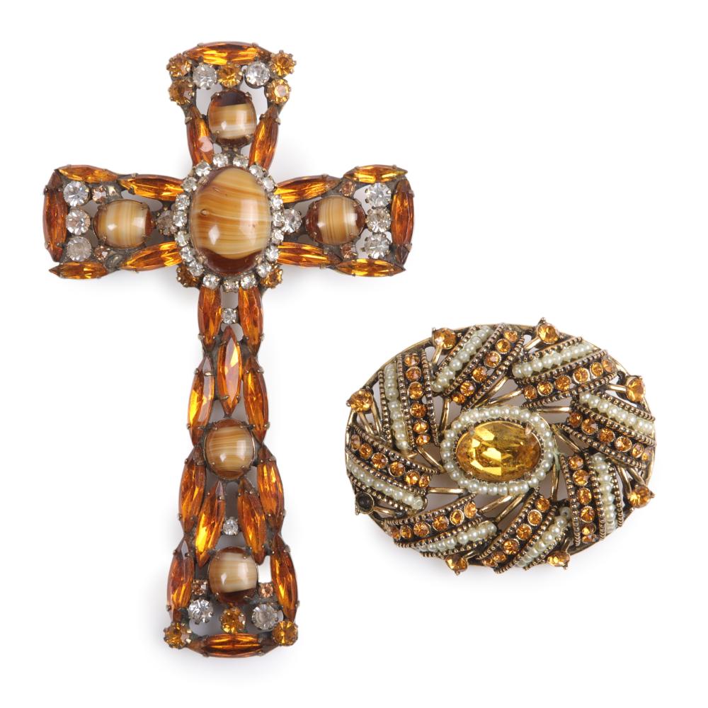 Appraisal: Alice Caviness HUGE cross pin pendant with art glass beads