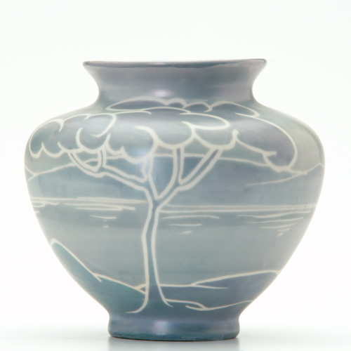 Appraisal: FRAUNFELTER Vase painted by John Lessell with a landscape in