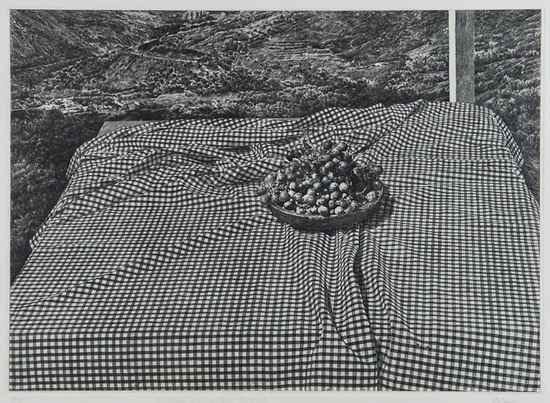 Appraisal: Malte Sartorius Still life on large tablecloth etching signed in