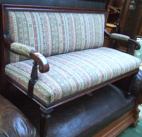 Appraisal: A Victorian oak faux rosewood painted bench the upholstered square