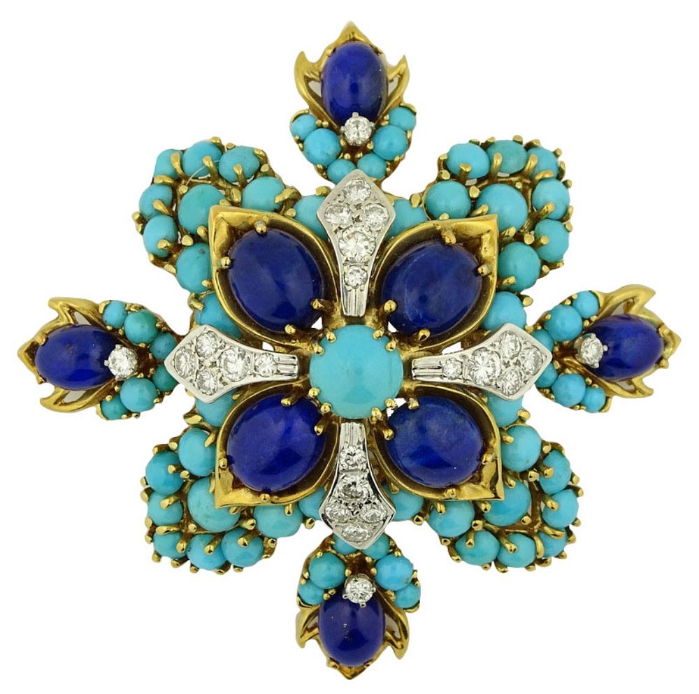 Appraisal: French K Turquoise Lapis And ct Diamond Pendant French K