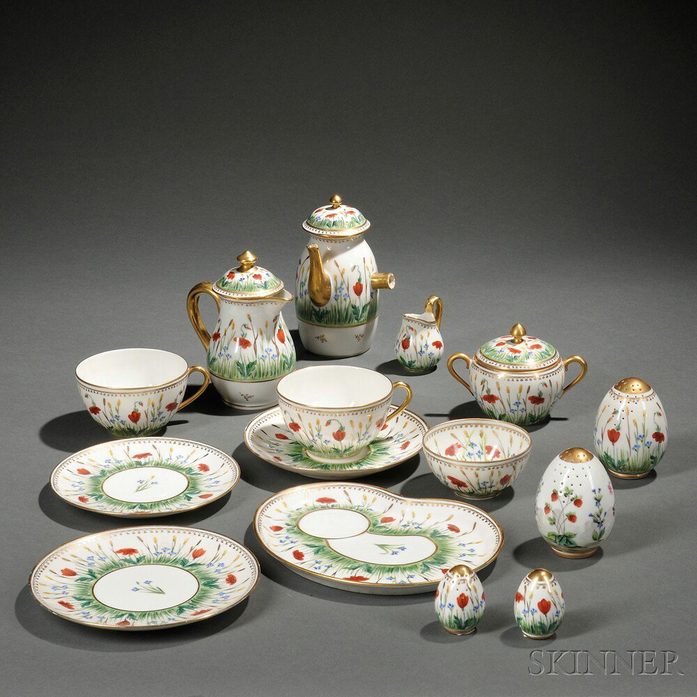 Appraisal: Limoges Hand-painted Porcelain Partial Breakfast Service France early th century