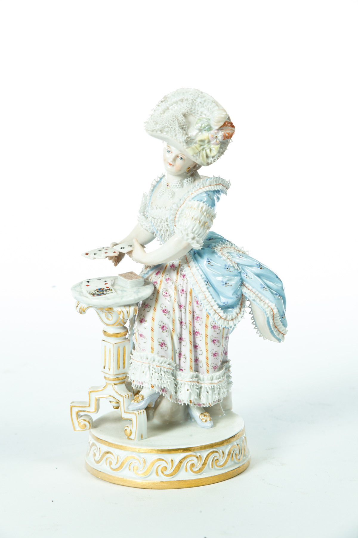 Appraisal: MEISSEN FIGURE OF WOMAN PLAYING CARDS Germany late th-early th