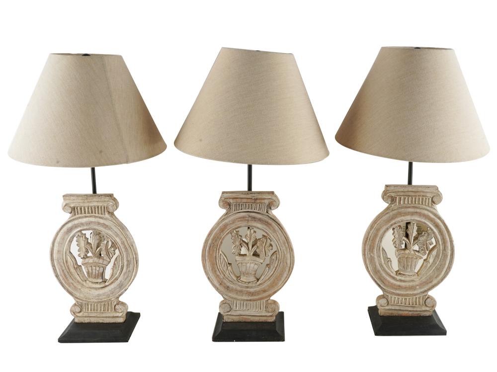 Appraisal: THREE NEOCLASSICAL STYLE STOCKHOLD TABLE LAMPSBy America Retold with shades