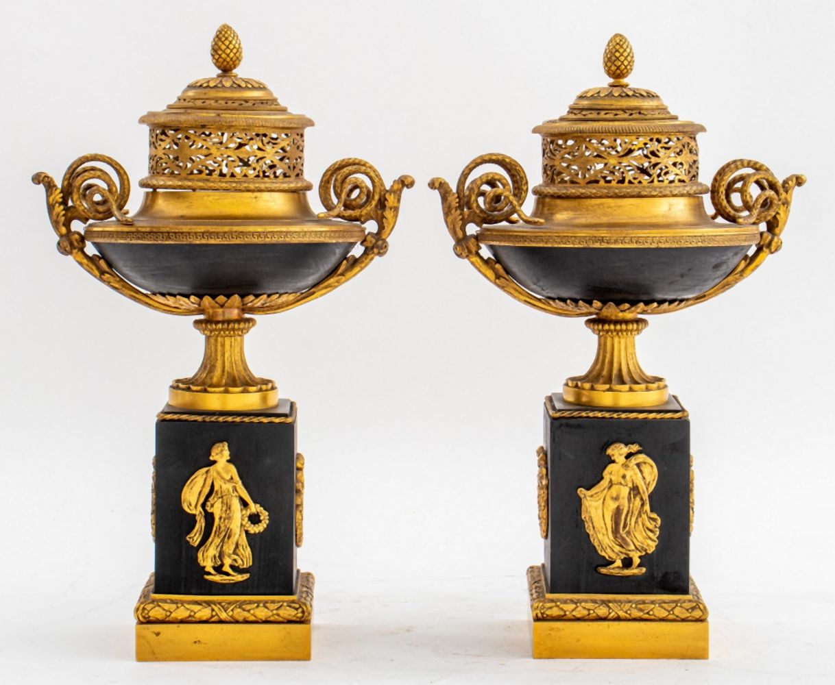 Appraisal: EMPIRE PATINATED GILT BRONZE BRULE PARFUMS PAIR Pair of Empire