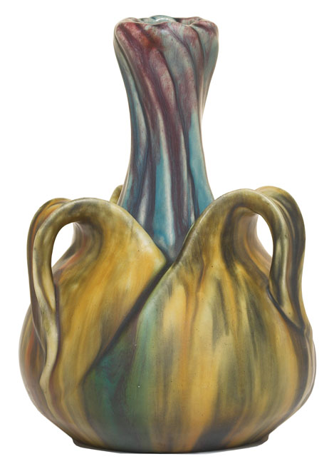 Appraisal: Baudin vase handled organic form covered with a blue red