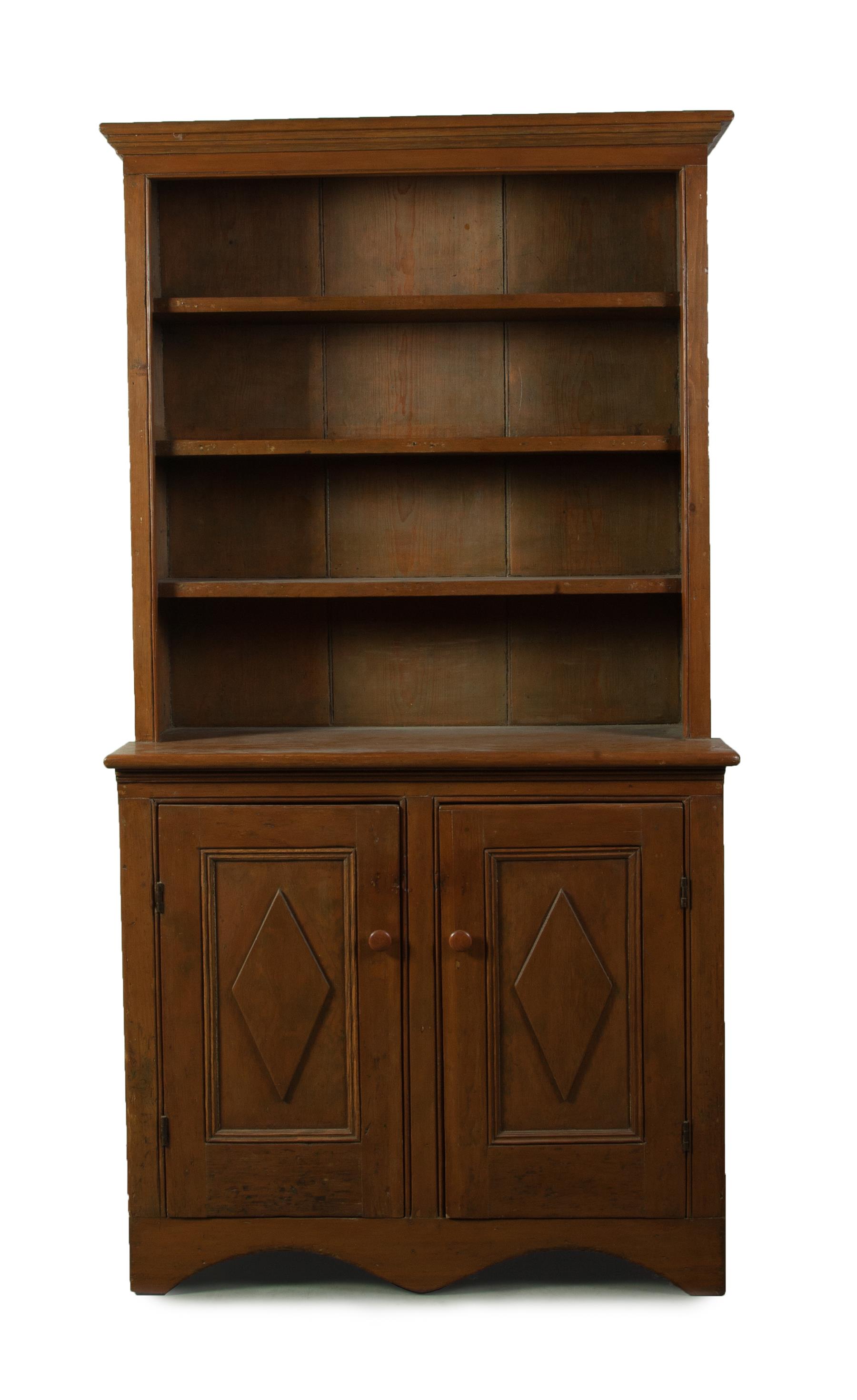 Appraisal: COUNTRY ONE-PIECE OPEN STEPBACK CUPBOARD American mid th century pine