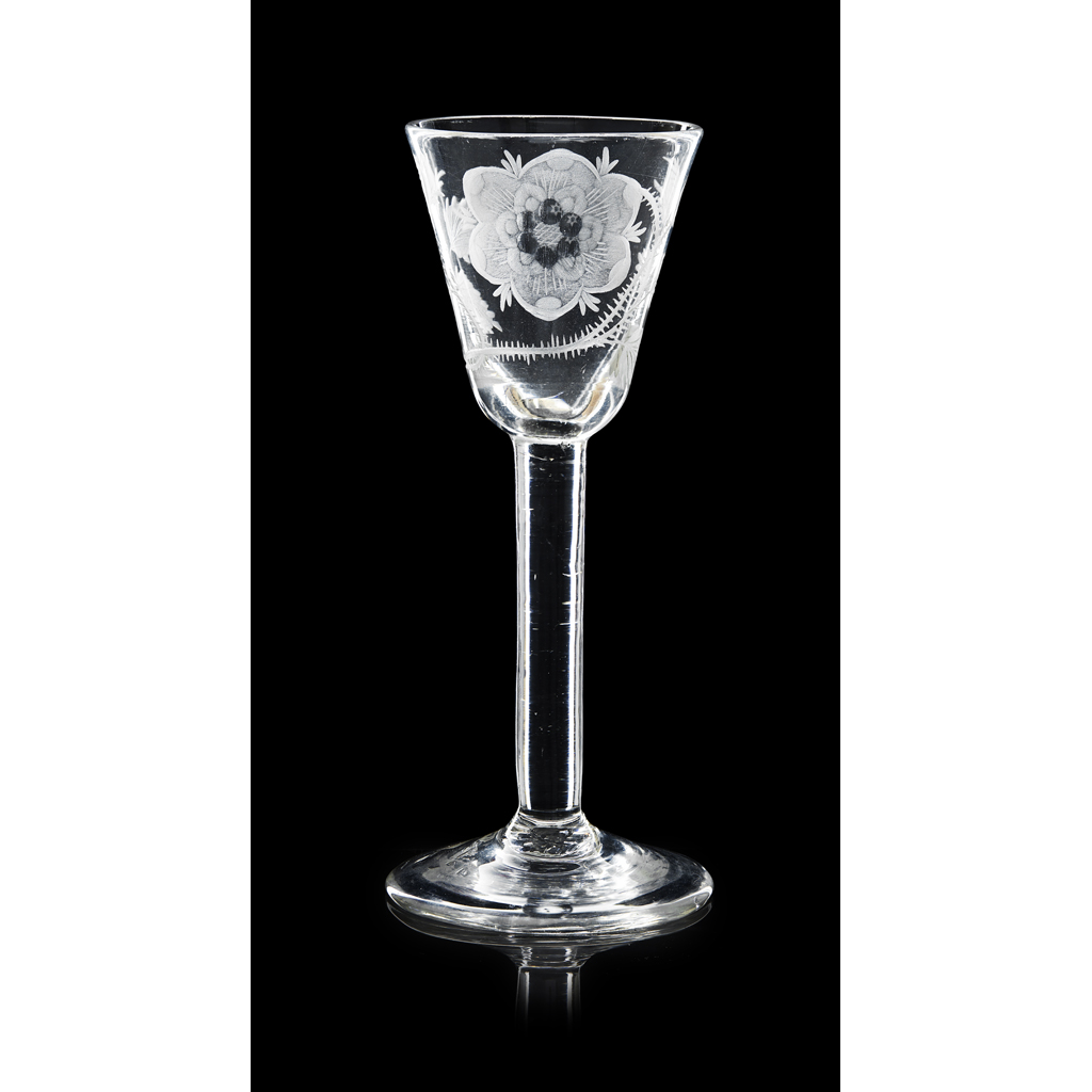 Appraisal: A FINELY ENGRAVED JACOBITE WINE GLASS TH CENTURY the conical