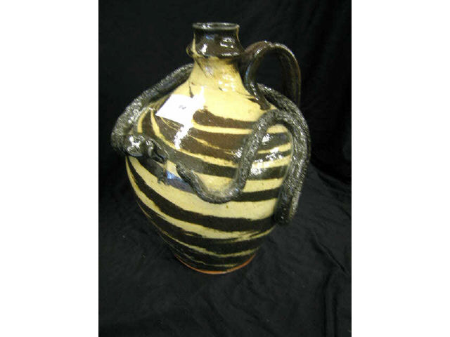 Appraisal: B H Folk Art Pottery Snake Jug marbilized swirl