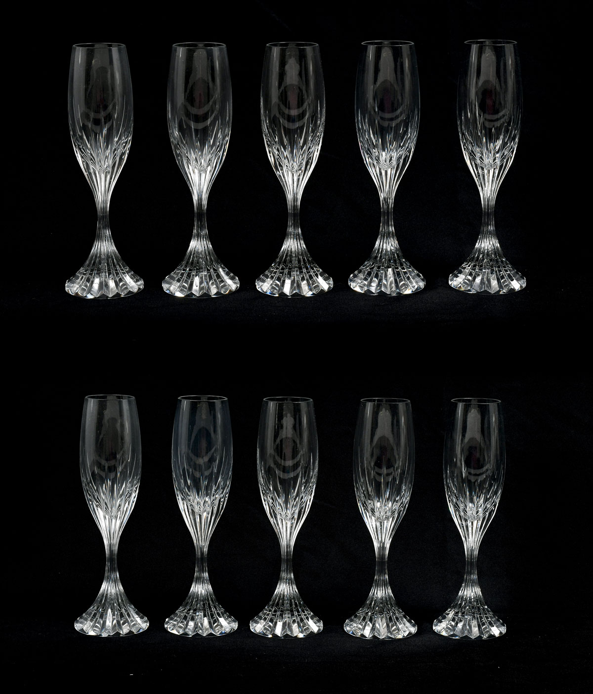 Appraisal: PC BACCARAT CRYSTAL STEMS Baccarat ''Massena'' champagne flutes Etched mark