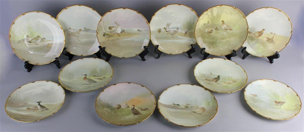 Appraisal: TWELVE ROYAL DOULTON ORNITHOLOGICAL CABINET PLATES puce printed marks painted