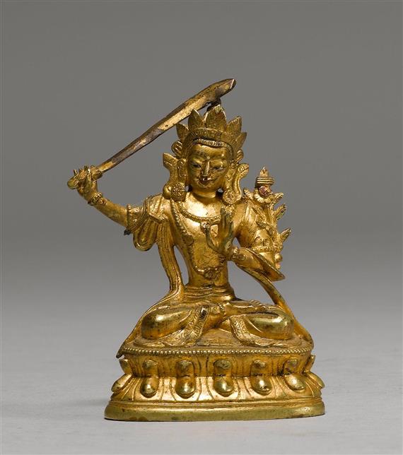 Appraisal: MINIATURE FIGURE OF MANJUSHRI Sino-Tibetan th th c H cm