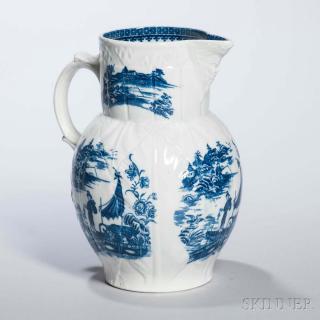 Appraisal: Molded and Transfer-decorated Blue and White Porcelain Cabbage Leaf Jug