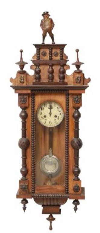 Appraisal: German regulator wall clock th c having figural crest flanked