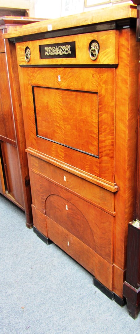 Appraisal: A th century Biedermeier satin birch and part ebonised secretaire