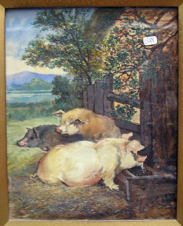 Appraisal: A watercolour of pigs -