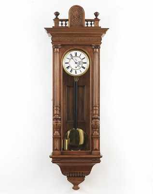 Appraisal: Vienna Regulator 's Single weight with pendulum carved walnut case