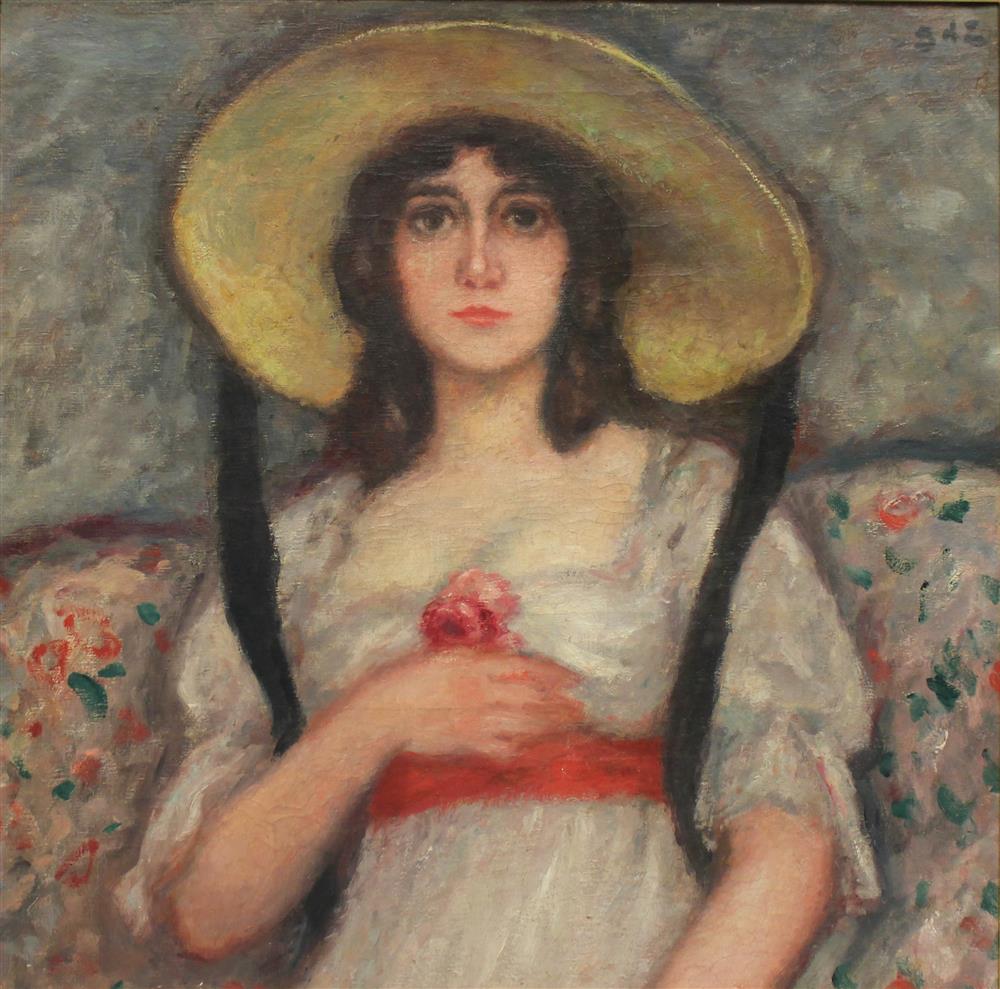 Appraisal: GEORGES D'ESPAGNAT FRENCH - LADY IN A STRAW HAT Oil