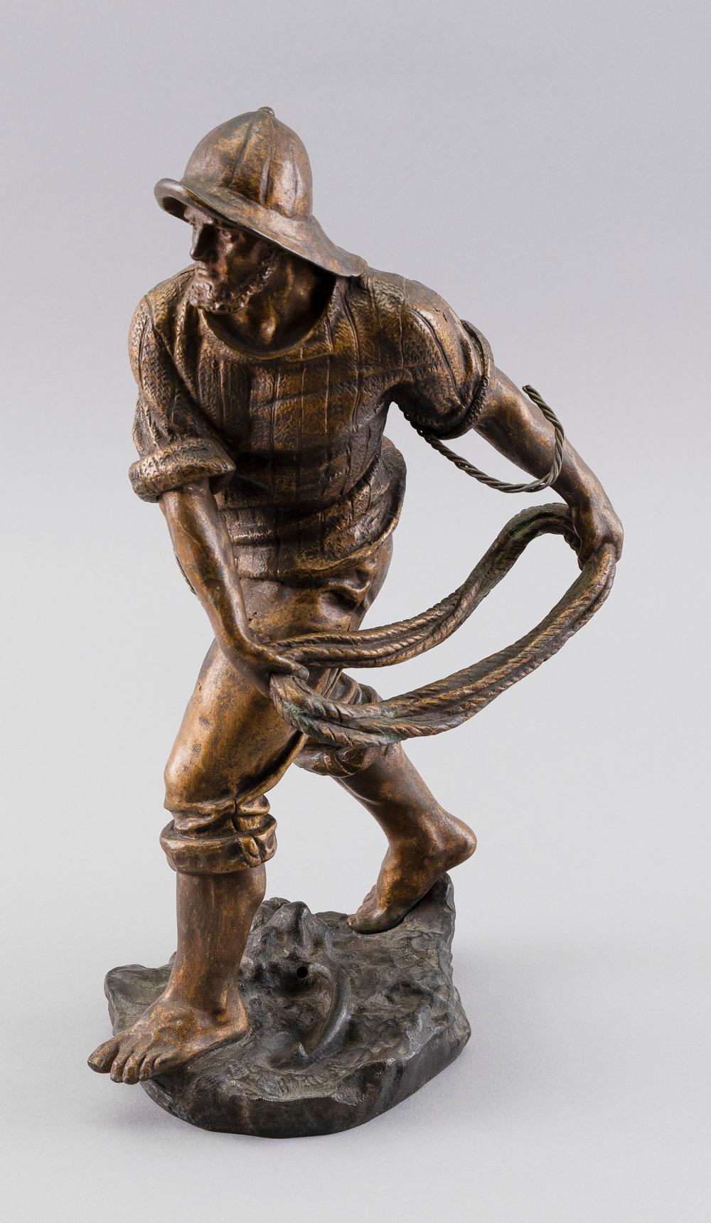 Appraisal: BRONZE SCULPTURE OF AN OLD SALT THROWING A LINE EARLY