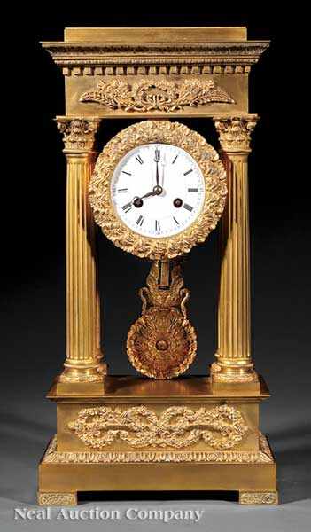 Appraisal: An Antique French Gilt Bronze Portico Clock th c tablet