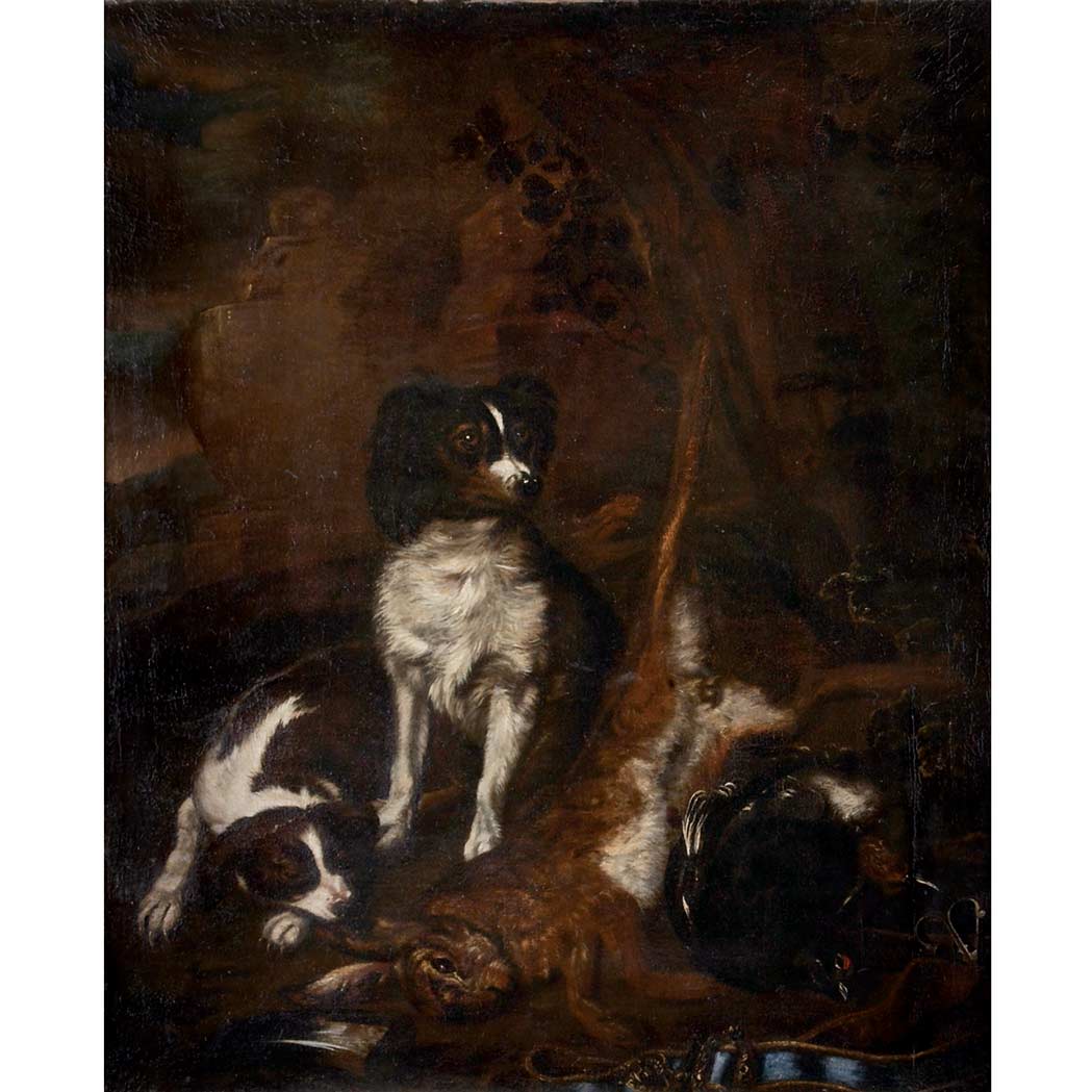 Appraisal: English School th Century Two Spaniels with Game and Hunting