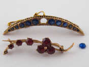 Appraisal: A carat gold sapphire crescent brooch Chester hallmark rubbed probably