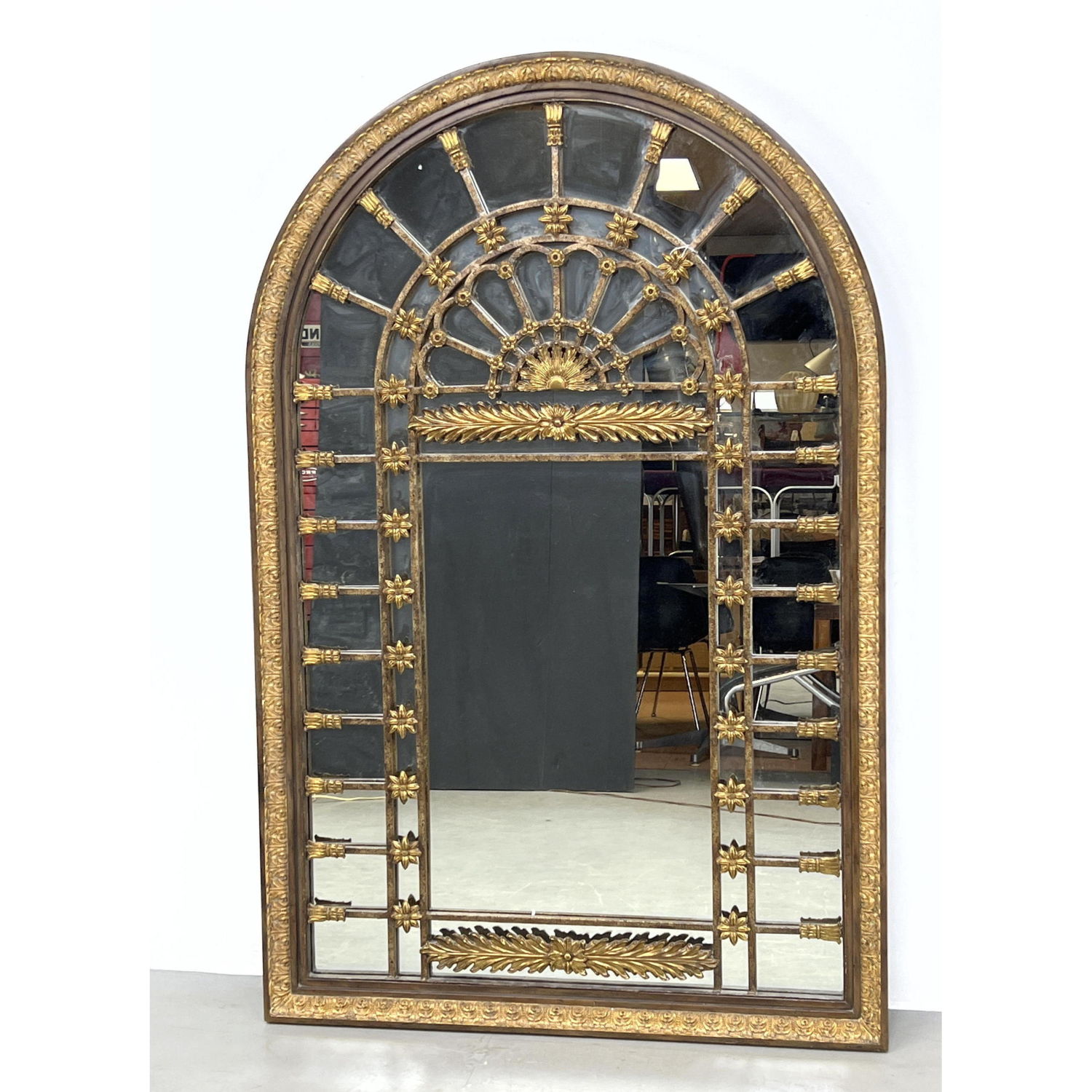 Appraisal: Large MAITLAND SMITH Designer Wall Mirror Arched top with decorative