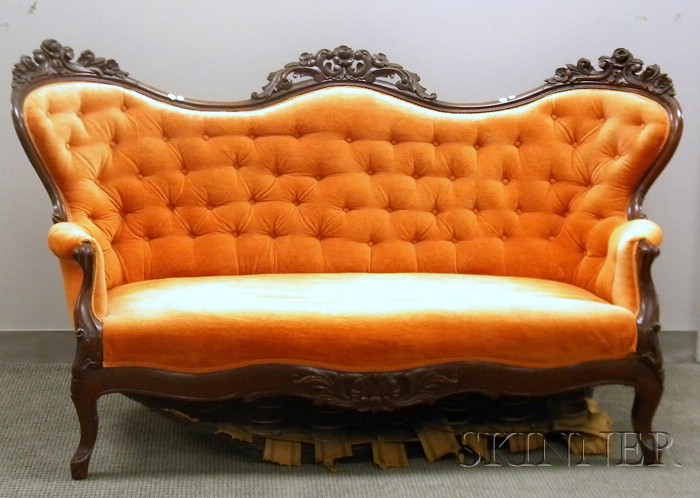 Appraisal: Victorian Upholstered Carved Walnut Settee lg in